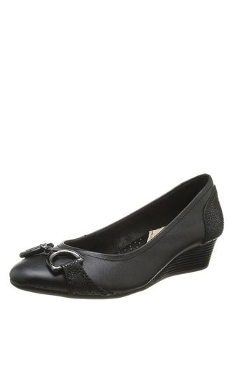 Hush Puppies Candid Pump Bit Black Leather Wedge Shoes UK3 EU36 New Boxed  CAN POST
