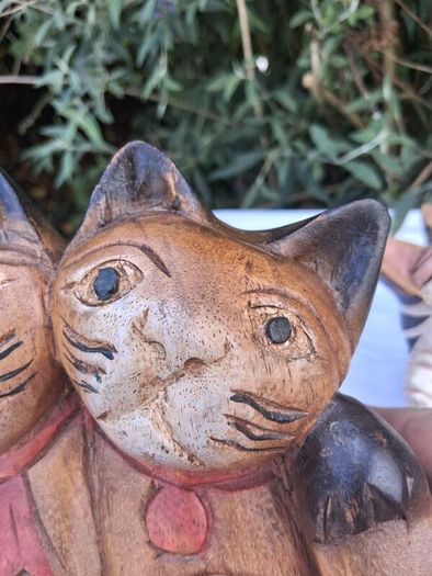 3 X Art Deco Handpainted Hardwood Cats
