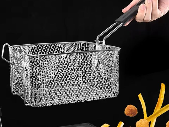 Stainless Steel Fryer Frying Basket Rectangle Wire Mesh Strainer with Long Handle Frying Cooking Tool Kitchen Cooking Tool for 6L fryer