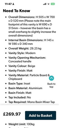 bathroom vanity unit with basin