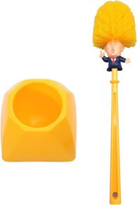 Funny Gift Donald Trump Yellow Hair Cartoon Toilet Brush with Holder | Creative Bathroom Cleaner Unique Gag Gift for Adults Friends, Party Fun