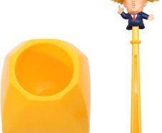 Funny Gift Donald Trump Yellow Hair Cartoon Toilet Brush with Holder | Creative Bathroom Cleaner Unique Gag Gift for Adults Friends, Party Fun