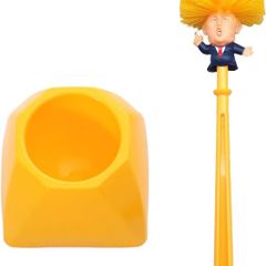 Funny Gift Donald Trump Yellow Hair Cartoon Toilet Brush with Holder | Creative Bathroom Cleaner Unique Gag Gift for Adults Friends, Party Fun