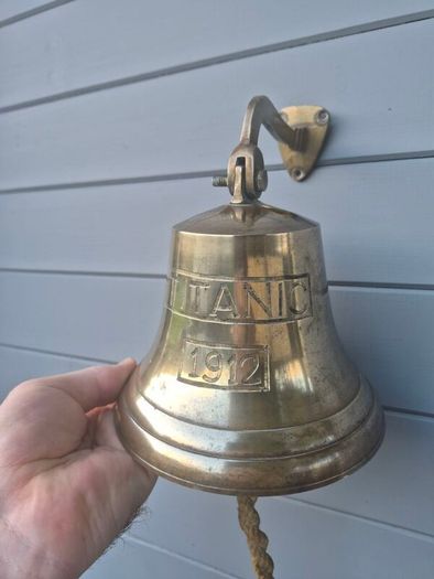 Antique Brass Hanging Wall Titanic Bell 1912  Hanging Nautical Wall Decor