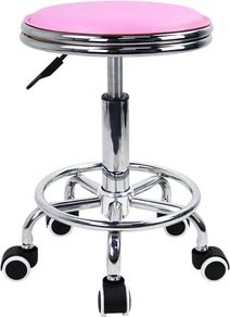 NEW SALE | Round Rolling Stool with Foot Rest PU Leather Height Adjustment Modern Industrial Metal Style Swivel Spa Salon Tattoo Work Massage Stools Small