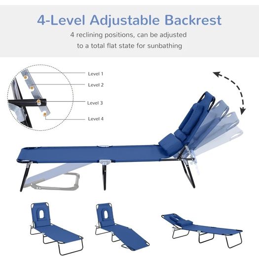 Adjustable Sun Lounger W/Pillow (FREE POSTAGE)