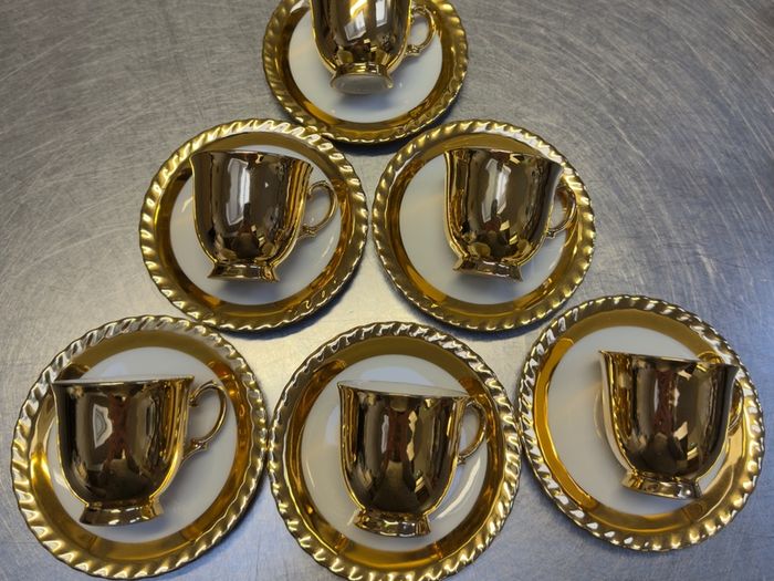 Gold Lustre white mini teacups and sauces by TK Thun Czechoslovakian