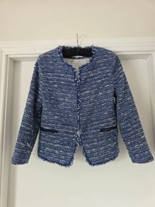 Sandro blue tweed fringe jacket, size 38, Paris brand.