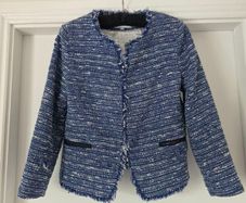 Sandro blue tweed fringe jacket, size 38, Paris brand.