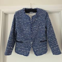 Sandro blue tweed fringe jacket, size 38, Paris brand.