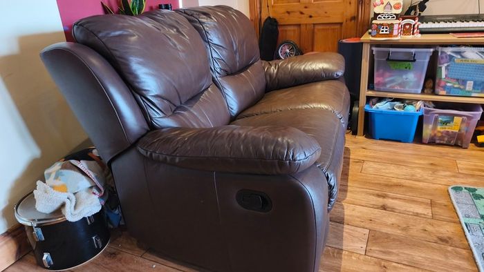 Two Seater Reclining Brown Leather Couch Recliner Sofa