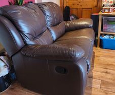 Two Seater Reclining Brown Leather Couch Recliner Sofa
