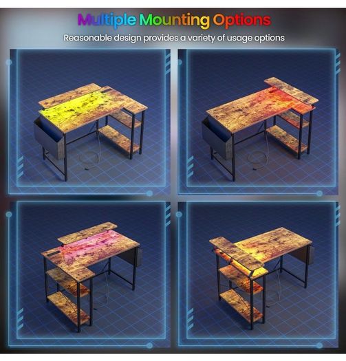 L Shaped Gaming Desk with LED Lights & Power Outlets, 120 x 80cm Corner Computer