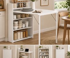 Folding Dining Table with 4-Tier Shelves