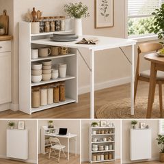 Folding Dining Table with 4-Tier Shelves