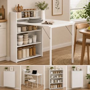 Folding Dining Table with 4-Tier Shelves