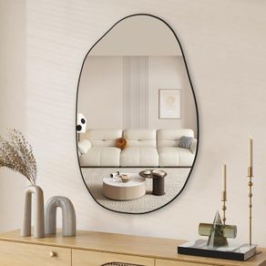 Asymmetric Black Mirror - Irregular Wall Mirror, Large Decorative For Living Room, Bathroom, Bedroom, Entryway - 85 X 52 Cm