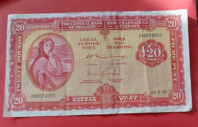 Irish 1976 Lavery Twenty pound banknote in Fine condition