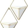 Trigg Hanging Planter Vase & Geometric Wall Decor Concrete Container - Great For Succulent Plants, Air Plant, Mini Cactus, Faux Plants and More, Set of 2, Small, White/Brass Image 3