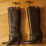 Black Leather High Heeled Knee High Boots by Modern Vintage Size EU 40 US 10 UK 7 Image 2