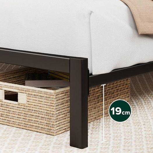 Single Bed Frame 90x190 cm 80cm Height Sustainable Bamboo & Metal Bed Frame with Headboard Steel slat support Eco-Friendly Bed frame  Easy Assembly Black and Brown