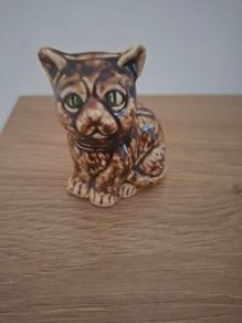 Vintage Staffordshire Treacle Glaze Pottery Brown Cat Figure Ornament
