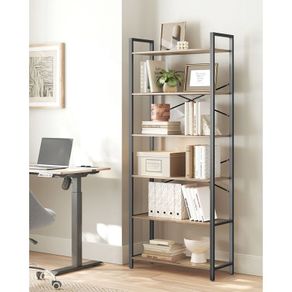 Bookcase with 6 levels in industrial design oak rustic brown  black walnut