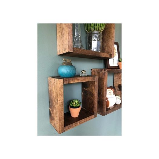Wooden Decorative Design Square Wall Shelf Bookcase Picture Flowerpot Home Decoration Livingroom Office Bathroom Organizer Box