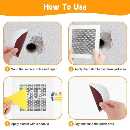 14PCS Wall Repair Patch, 2/4/6 inch Wall Repair Kit, Includes 10 Pcs Self Adhesive Walls Hole Filler Patchs with 2 Sandpaper, 2 Scraper for Fixing Walls & Ceilings
