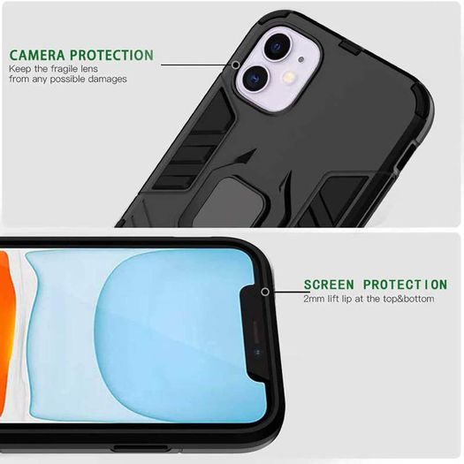 For iPhone 12 Mini Cover Hybrid Case Rugged Shockproof Magnet Ring Stand Black New - FHT06IPK5