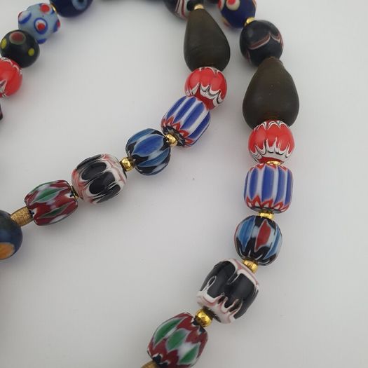 Antique Venetian Style Mix Glass & Old Face Glass Pendant Necklace