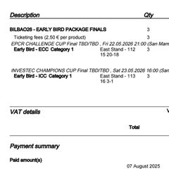 3 x EPRC Challenge Cup & Champions Cup Final Tickets Bilbao 2026