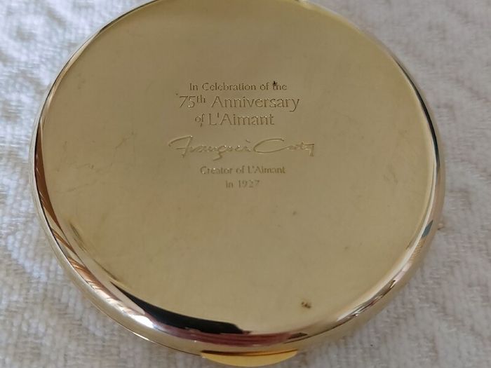 Vintage Coty 75th Anniversary L'Aimant Gold Plated Powder Compact