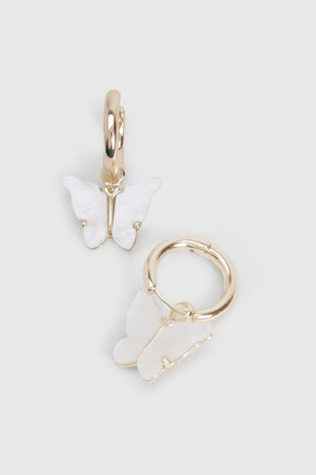 Butterfly Hoop Earrings Delicate Mother-of-Pearl Dangles