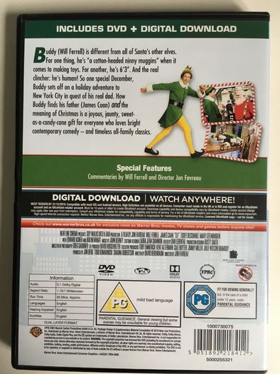 Elf [2003] Will Farrell, James Caan, Zooey Deschanel, Mary Steenburgen, Ed Asner & Bob Newhart  [Movie DVD]
