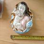 Pair of  glazed, gilt, porcelain Holy Family, infant Jesus Italian wall plaques, devotional item, Image 6
