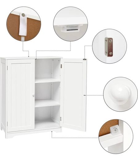 Bathroom Storage Cabinet Sideboard White 60x30x80 cm Free Standing MDF Painted 180 Degree Open 2 Doors 3 Shelves (FREE POSTAGE)