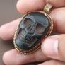 Vintage Gold Plated brass Floral Desgin &carved Skull shape Jade Pendant Image 6