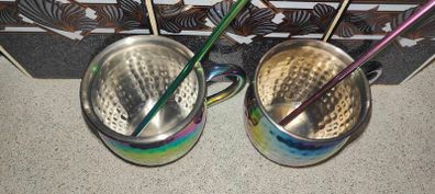 Stainless steel moscow mule mug with multicolor decoration cl 55