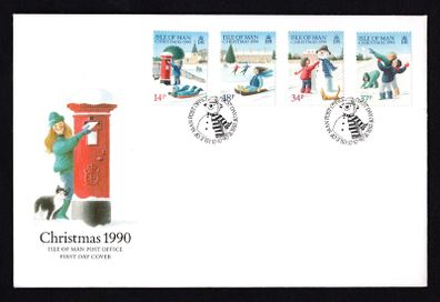 1990 Isle of Man Christmas Commemorative Stamps Addressed First Day Cover (FDC)