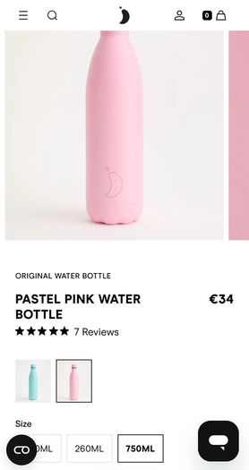 Pink Chilly's 750ml steel water bottle