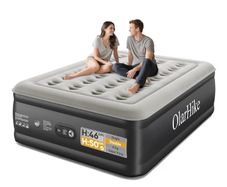Inflatable Mattress, Air Bed, Double Airbed with Built in Pump, Blow Up Mattress, Folding Guest Bed Self Inflating with Flocked Surface for Camping and Home Use, 190cm x 140cm x 50cm Black