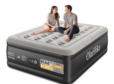 Inflatable Mattress, Air Bed, Double Airbed with Built in Pump, Blow Up Mattress, Folding Guest Bed Self Inflating with Flocked Surface for Camping and Home Use, 190cm x 140cm x 50cm Black