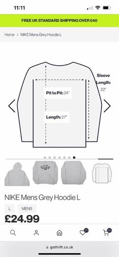 Mens vintage style grey nike hoodie