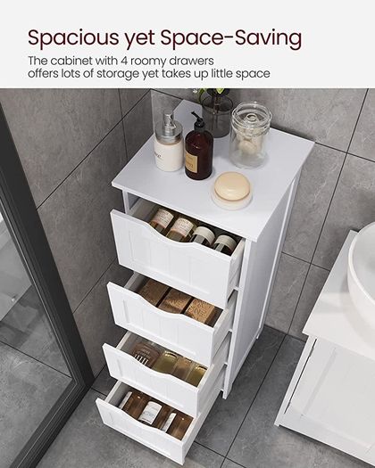 Bathroom Floor Storage Cabinet, Bathroom Storage Unit with 4 Drawers, Bathroom Cabinet Freestanding, 30 x 30 x 82 cm, for Living Room, Dining Room, Kitchen, Modern Style (FREE SHIPPING)