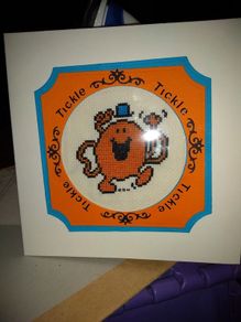 Homemade Xstitched Greeting Card:- Mr Tickle