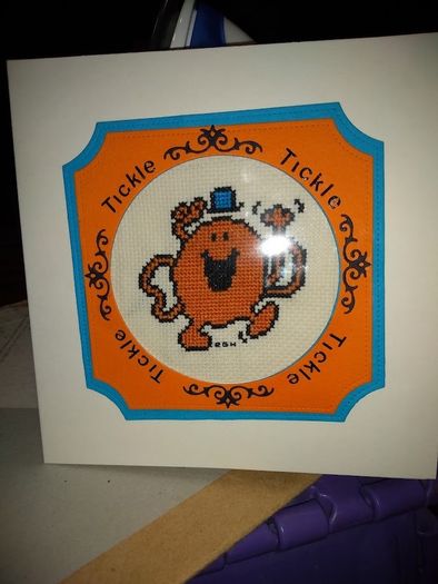 Homemade Xstitched Greeting Card:- Mr Tickle