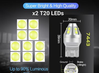 2x T20 7443 Canbus LED Bulb Car Light Turn Signal Brake Reverse Tail Lamp