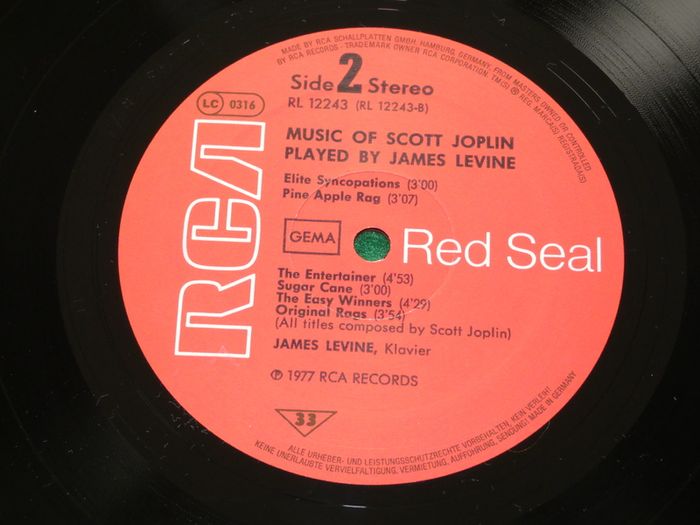 Scott Joplin Music Of James Levine German Pressing 1977 Lp