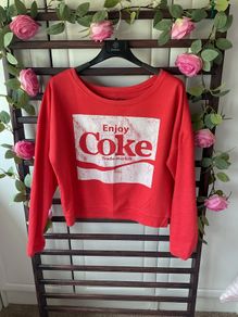 sweatshirt Coca Cola off shoulder red & white sweatshirt small